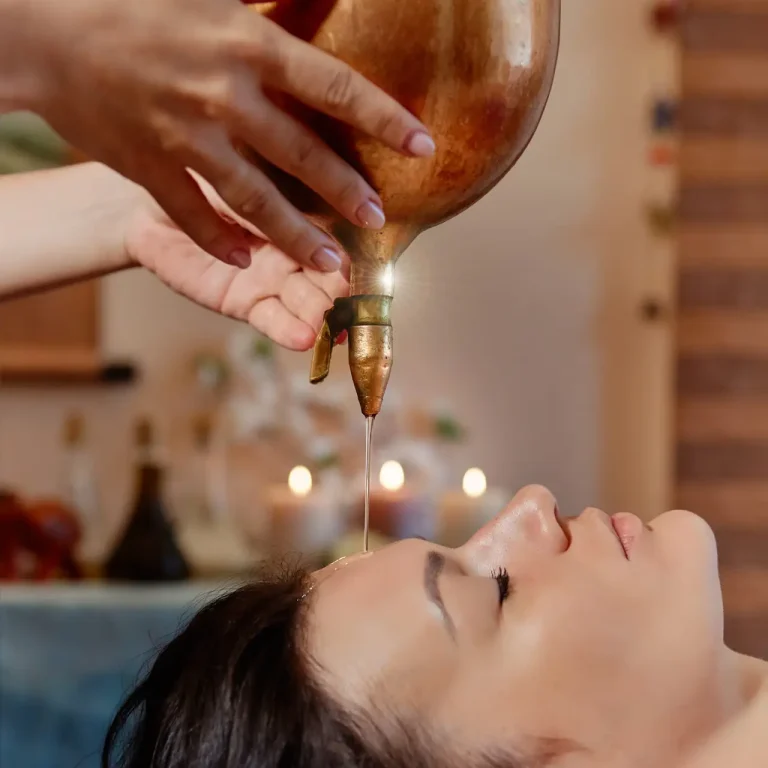 Ayurvedic Shirodhara procedure. Indian massage on the ancient technique of Shirodhara. The best of Indian massage